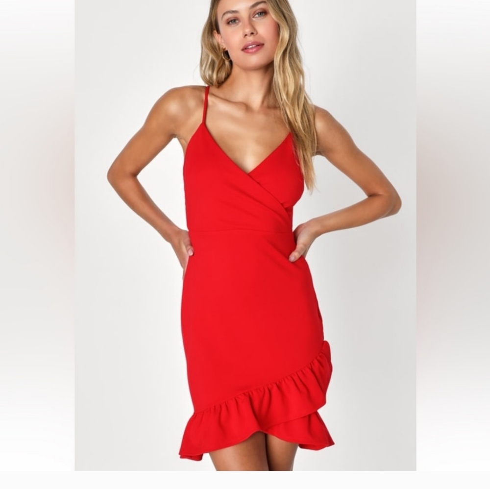 Lulus Sealed with a Kiss Red Ruffled Dress Size Large